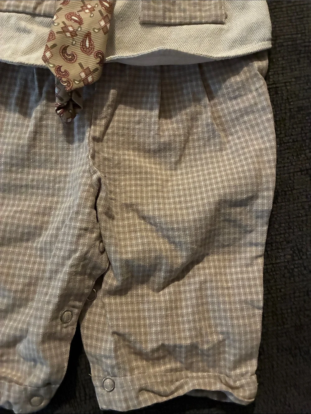 Vintage Boys Golf Romper with tie with checkered pattern